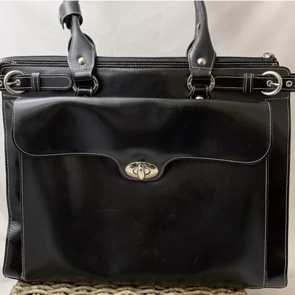 McKlein Premium Leather Briefcase Black/ Silver Business Career OFFICE New! Lrg